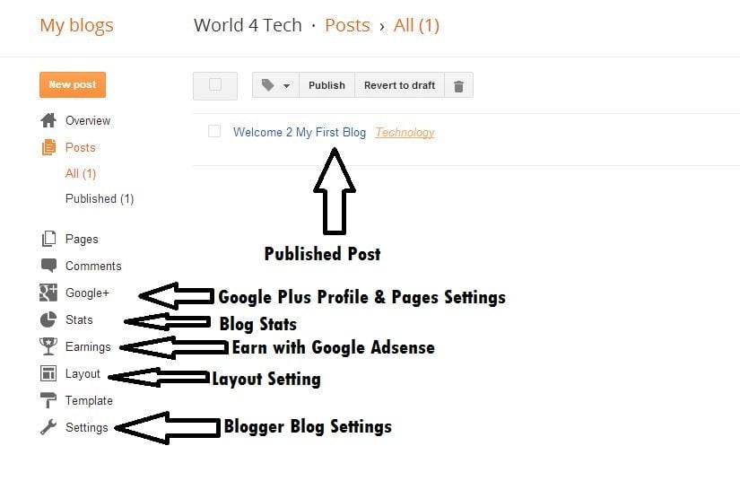 Blogger Setting Page