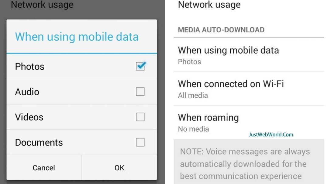 Disable WhatsApp Auto Image Download