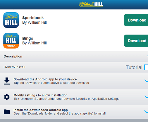 Visit this page to see all William Hill apps available for your current device!