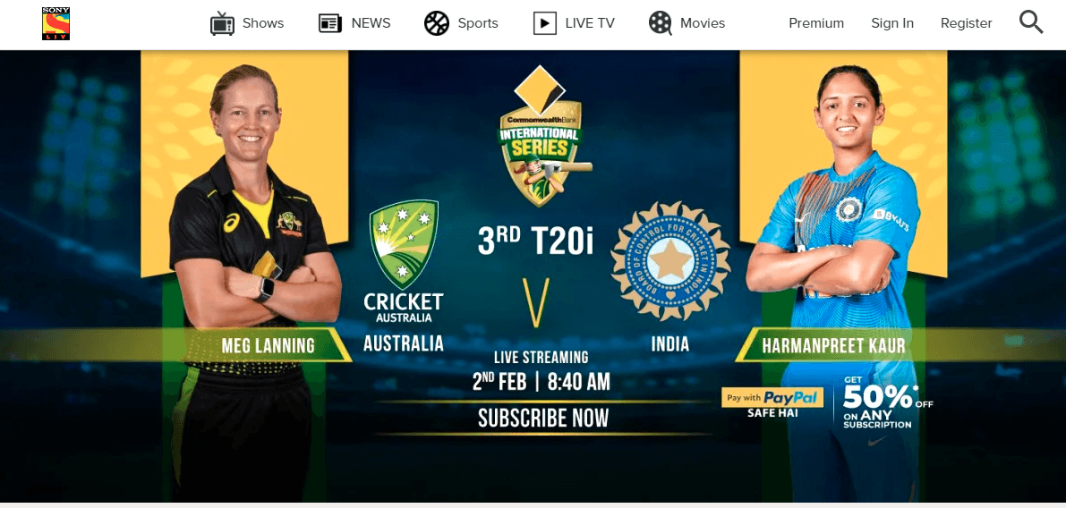 Sonyliv cricket live streaming