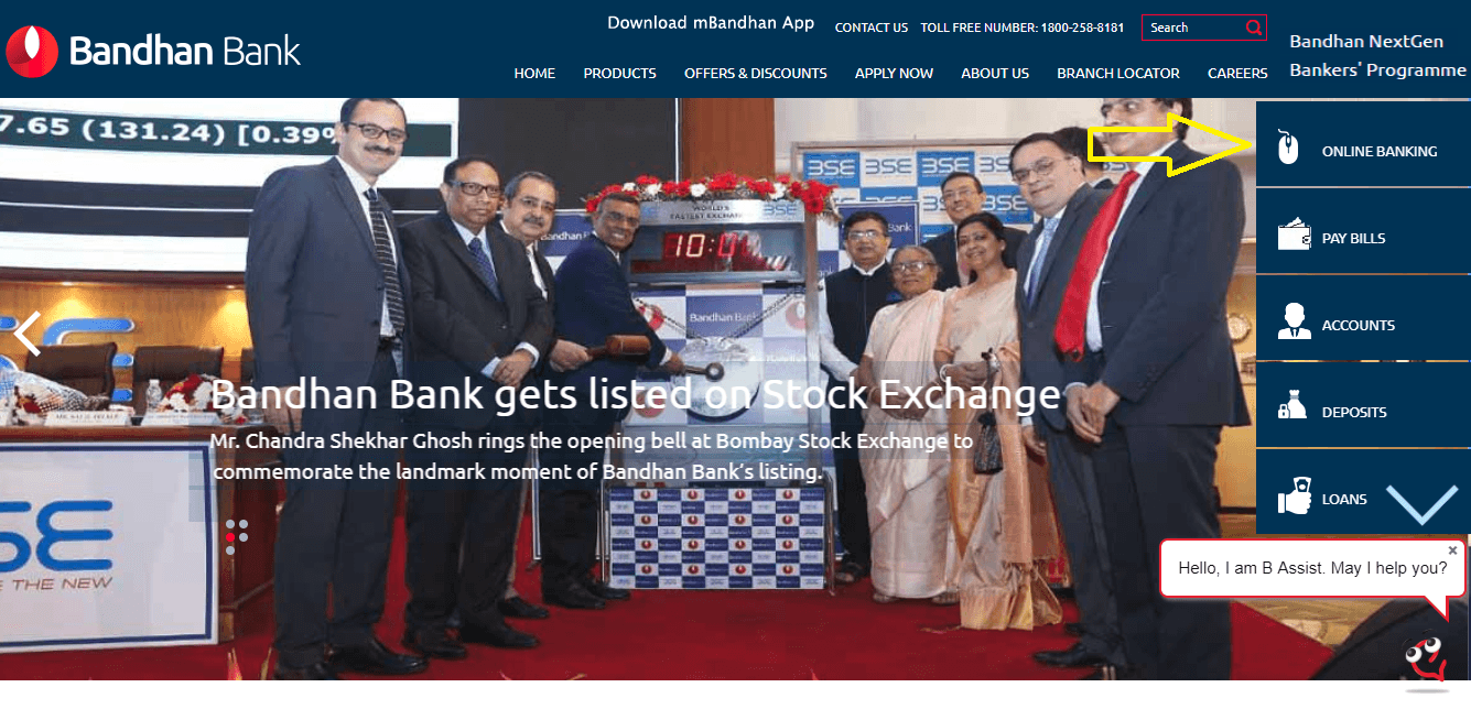 Bandhan Bank Internet Banking Website