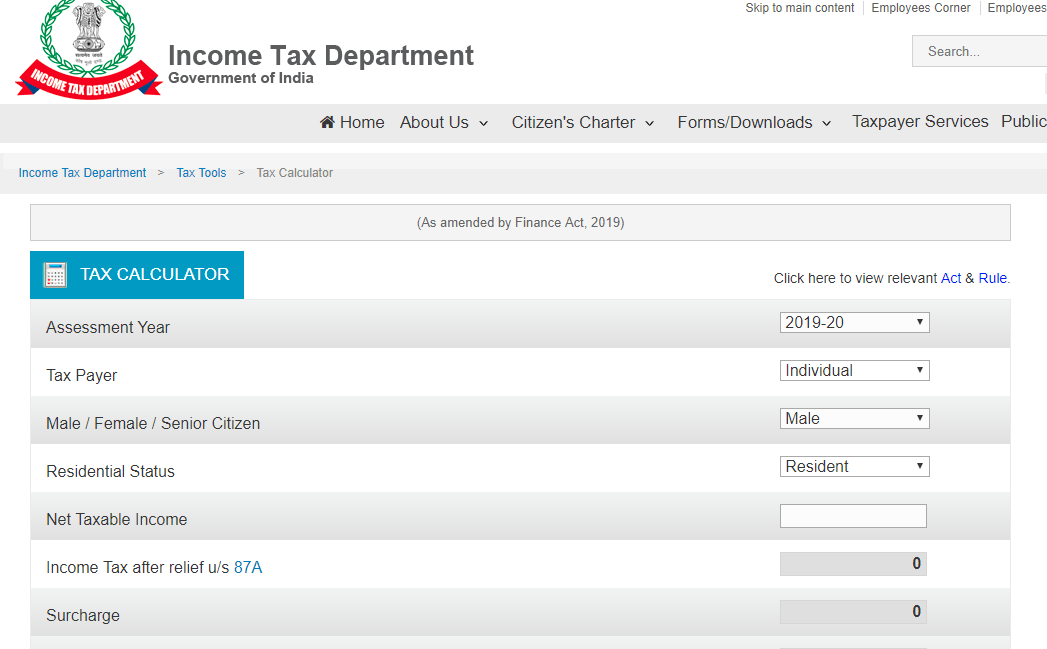 Tax Calculator - Income Tax Department