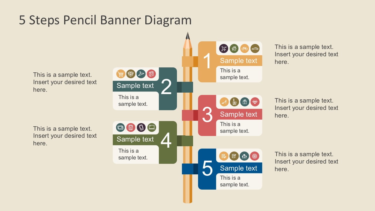 Five Steps Pencil Banner PowerPoint Infographics